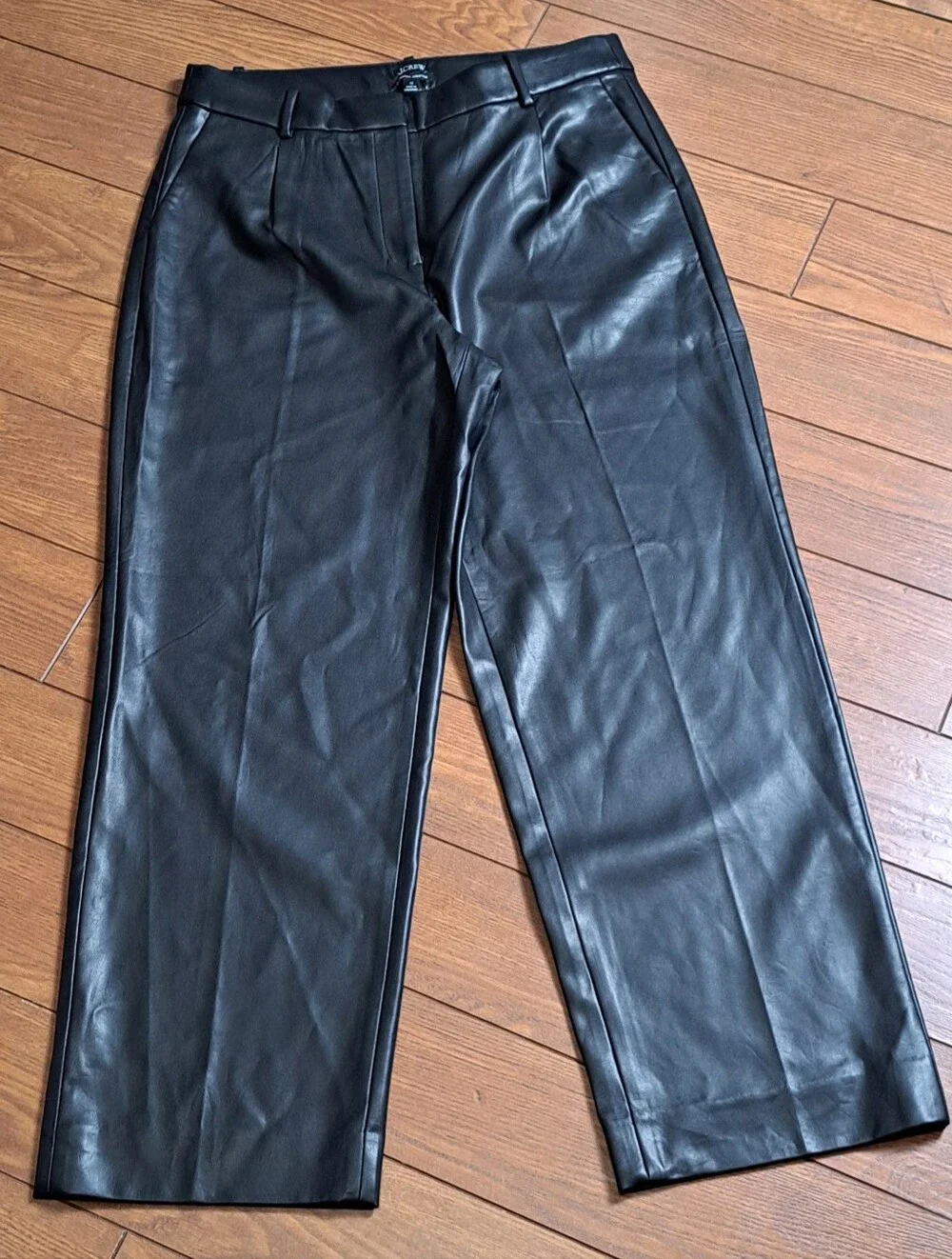 J.Crew Black Faux Leather Wide Leg Pants High Rise NWOT 12